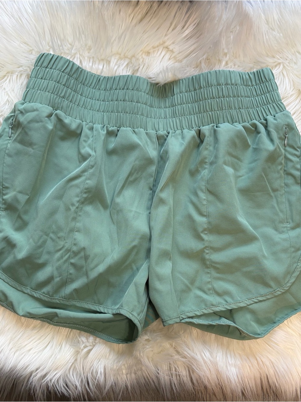 Amazon Women's Athletic Shorts in Sage Green with Elastic Smocked Waist